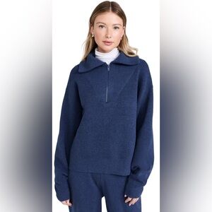 Lunya Cozy Collared Half Zip Pullover in Heather Blue